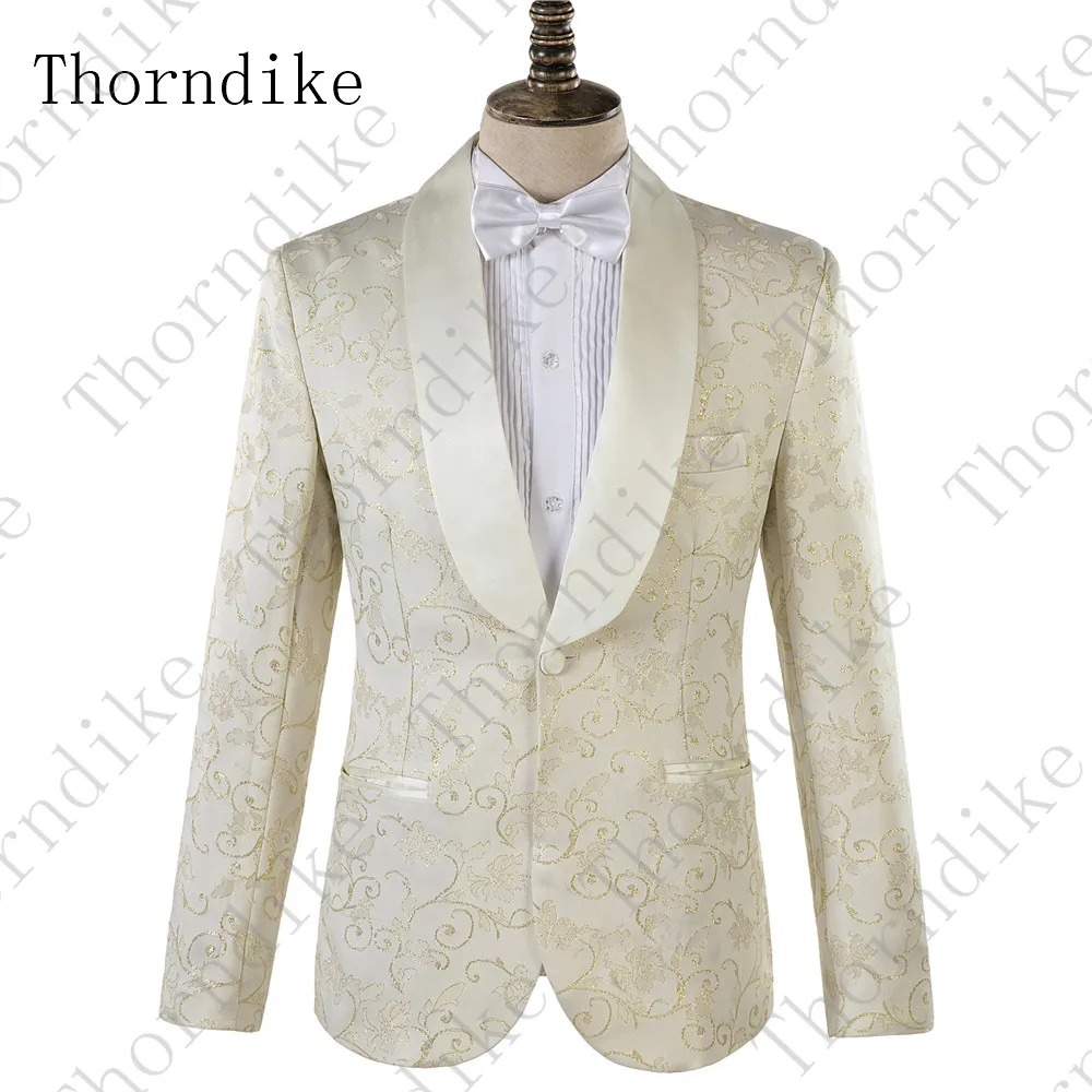 Thorndike(Блейзер+ брюки) мужской белый костюм для свадьбы с цветочным принтом, сценическая одежда, модные облегающие мужские костюмы со штанами на заказ Siz