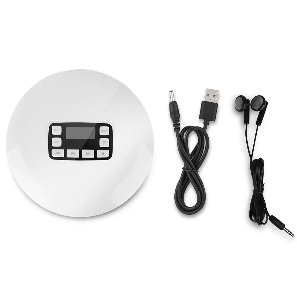 Белый портативный CD проигрыватель с европейской вилкой и ЖК дисплеем AUX +