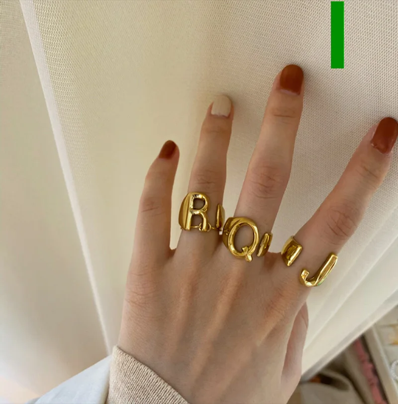 Brass With 18 K Gold Letter Rings Women Jewlery Designer T