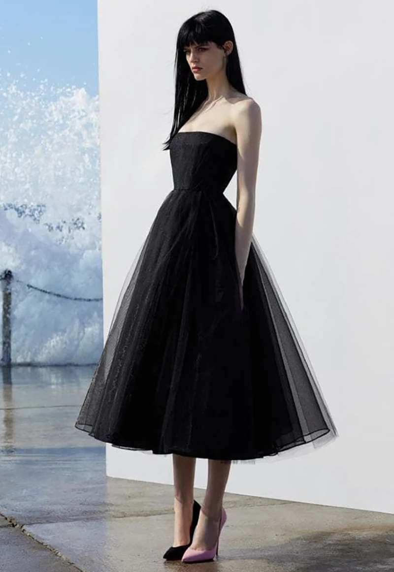 Vintage Black Tulle Prom Dresses Short ...