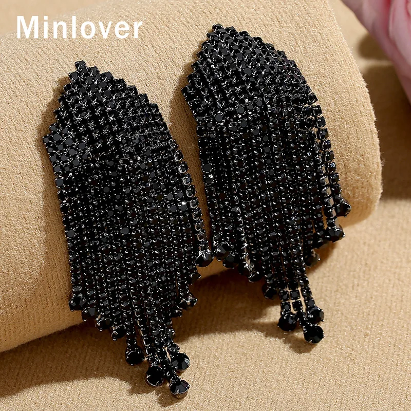 Винтажные черные массивные висячие серьги Minlover Стразы с кисточками для женщин