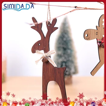 

1PC Deer Wooden Pendants Xmas Tree Ornaments DIY Ornament Christmas Party Decorations Hanging Drop Ornaments