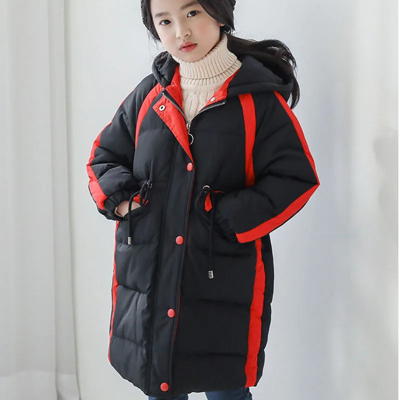 

Patchwork Long Winter Coats Toddler Girls Outerwear Tops Clothing Fashion 2019 Hooded Cotton Warm Jacket Clothes Children Padded