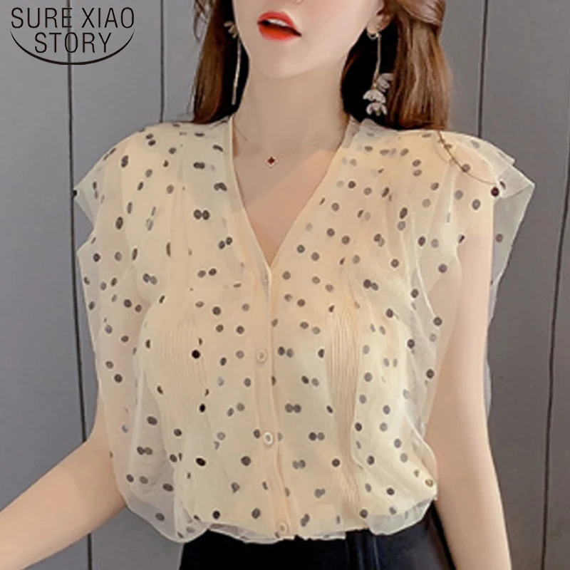 

2019 New Summer Women Tops and Blouse Mesh Stitching Ladies Clothing White Tops Casual Loose White Tops Women Blusas 5461 50