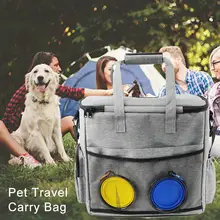 Дорожная сумка для домашних животных, аксессуары для хранения, сумка-Органайзер для собак, набор с сумкой для еды для домашних животных, 2 складных миски для кормления