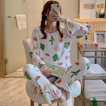

Women 2PCS Sleepwear Pajamas Set Women Cute Carrot Print Casual Tops Pants Home Long Sleeve Nightwear