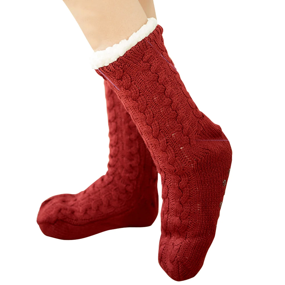Wine Red Домашние Нескользящие утолщенные зимние уютные женские носки-трубы для взрослых; теплые мягкие носки-тапочки; один размер; пушистые носки из искусственного флиса - Цвет: Wine Red