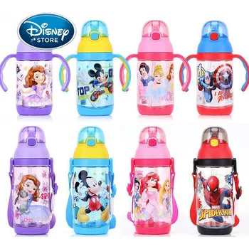 

Disney Princess Marvel Kid Water Bottles 430ml Mickey Mouse Cartoon Cup Plastic Straw kettle Super hero Bottle Girl Feeding Cups