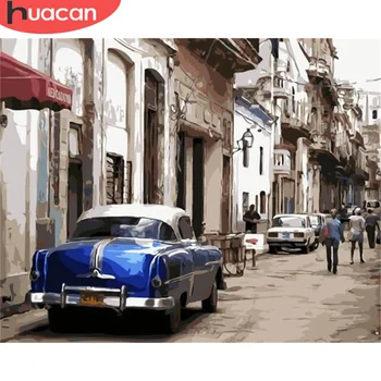 

HUACAN Paint By Numbers Car Drawing On Canvas Kits Painting DIY Pictures By Number Hand Painted Street Wall Arts For Gift