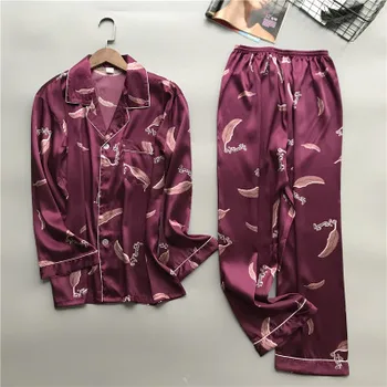 

Daeyard New Men Silk Pajama Set Long Sleeve Shirt And Pants Two Pieces Pajamas Sleepwear Print Plus Size Home Clothes L-3XL