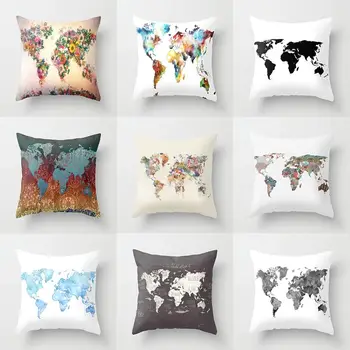 

45*45 cm New Decorative Pillow Case World Map Pattern Printing Sofa Seat Kid's Playroom Soft Cushion Cover Home Decor Pillowcase