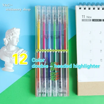 

6pcs Double Head 12 Color gel pen highlighter pens Cute school supplies gift stationery