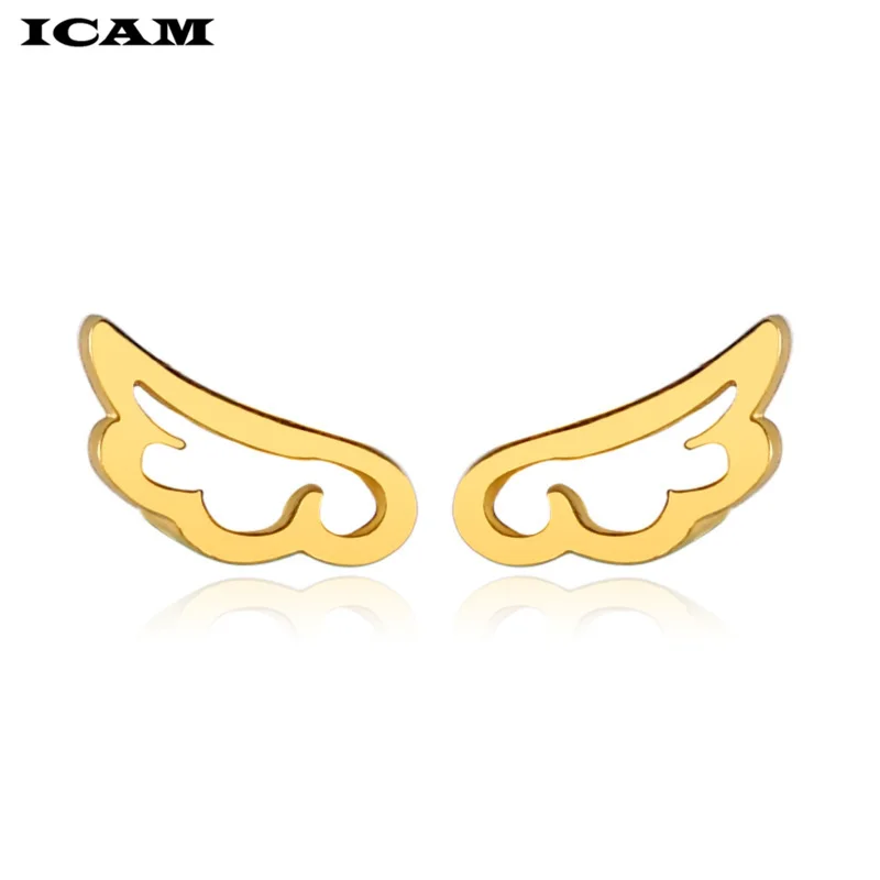 ICAM мини Крылья ангела серьги крошечные из нержавеющей стали для женщин дети
