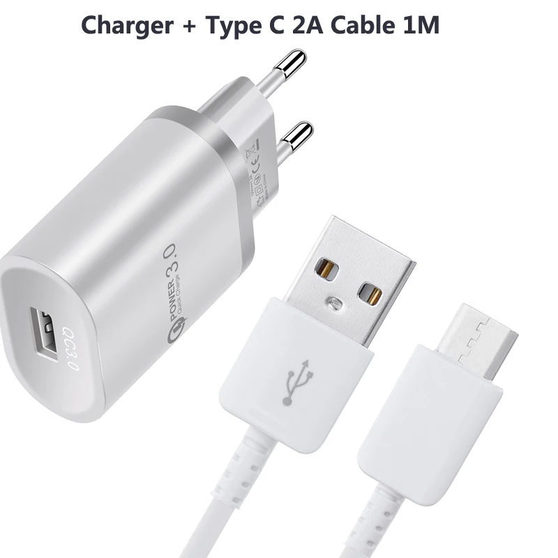 Зарядное устройство Quick Charge 3,0, usb-кабель type C для Xiaomi 8 8se 9se 8 9 lite Pocophone F1 Redmi 8A Note 8 Pro K20 A2 A3 Lite - Тип штекера: Charger and Cable
