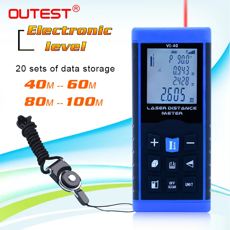 OUTEST портативный лазерный дальномер 40 м/60 м/80/100 м с электронным измерением
