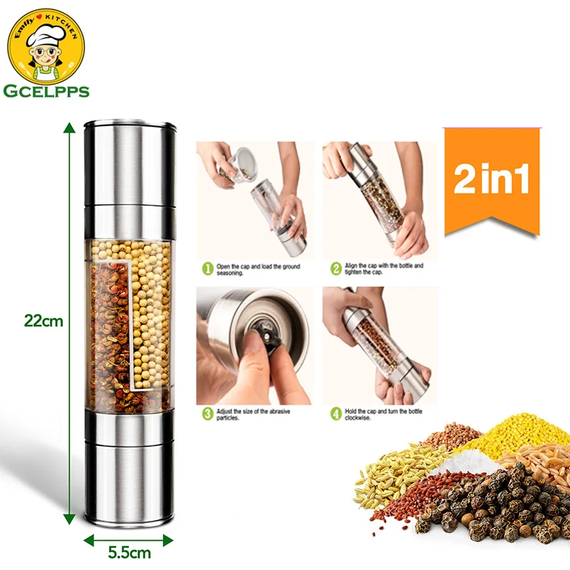 Stainless Steel Manual 2In1 Salt And Pepper Grinder Ceramic Rotor