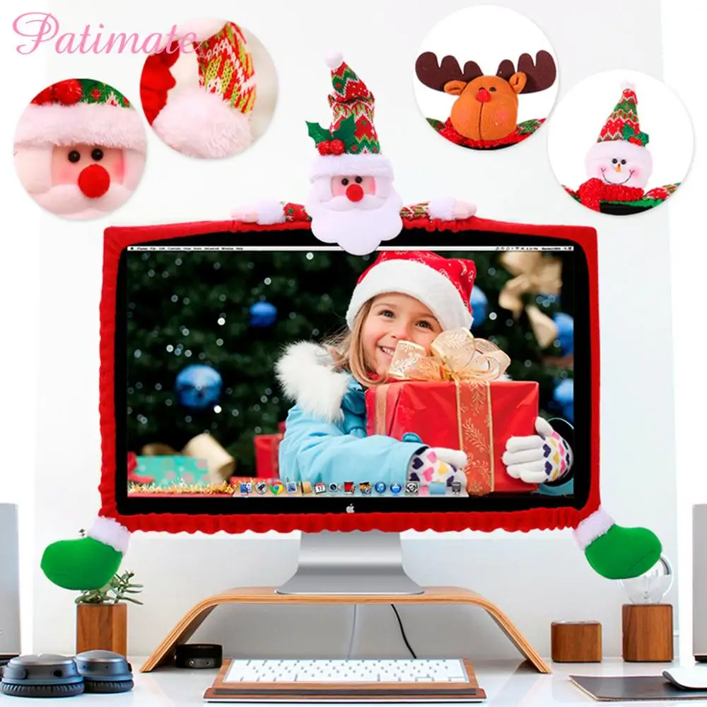 

PATIMATE Merry Christmas Decoration For Home Santa Claus Snowman Elk Computer Screen Cover Decor Christmas 2019 New Year 2020