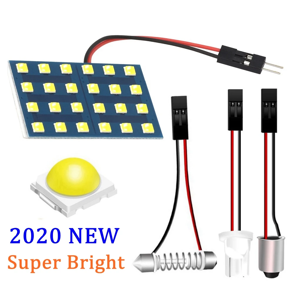 

2Sets Super Bright LED Panel Bulbs Car Interior Reading Dome Lamp Auto Roof Light With T10 W5W BA9S C5W Festoon 3 Adapter Base
