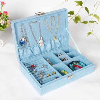 

Jewelry Display Case Boxes High Grade Velvet Ring Earrings Organizer Ear Studs Jewelry Display Stand Holder Wooden For Gift