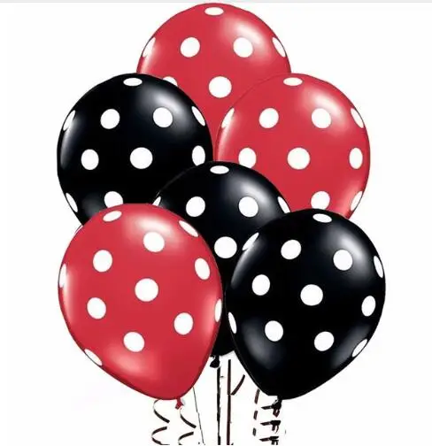 20 шт./пакет 12 дюймов, в горошек латексные воздушные шары с гелием, премиальная черная и ягода ярко-розовый со сплошным рисунком в белый горошек для девочек, латексные шары - Цвет: red black
