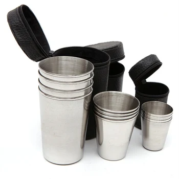 

3 Capacity 4pcs/set Stainless Steel Cover Mug Outdoor Mini Cup Drinking Coffee Beer With Case for Travel Hiking Folding Mug