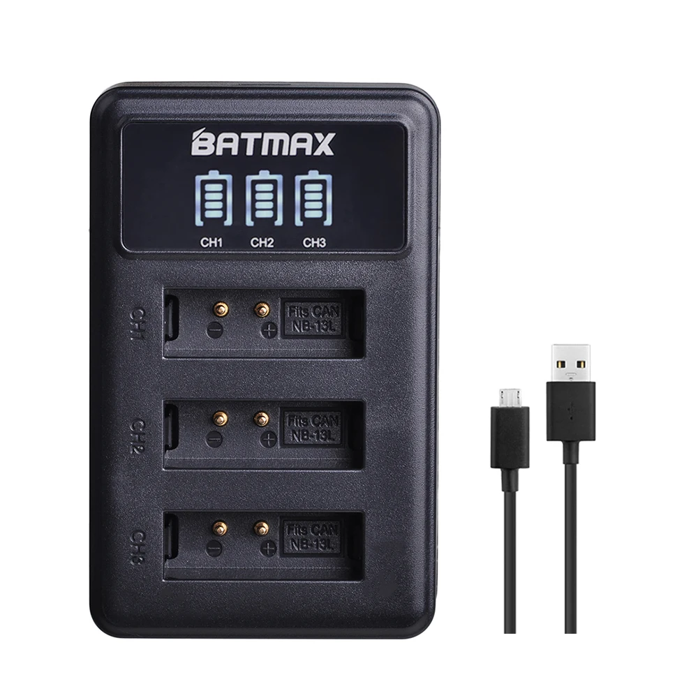 

LED 3 slots USB Charger For Canon NB-13L NB13L NB 13L battery for Canon G7 X Mark II G7X PM165 G5 X G5X G9 X G9X SX620 camera