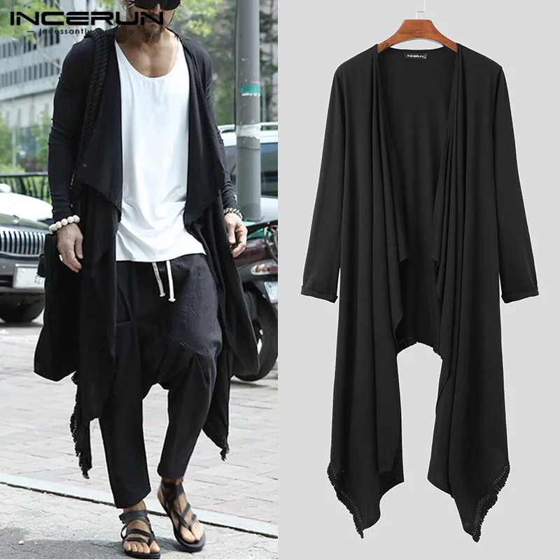 INCERUN-cárdigan suelto de manga larga para Hombre, gabardina de Color sólido a la moda, prendas de vestir abiertas, ropa de calle, otoño, 2021, S-5XL7