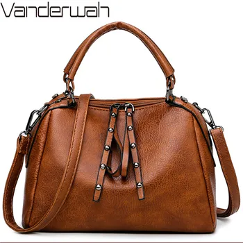 

Vintage Leather Shoulder Bag Women Handbags Luxury Designer 2019 Rivet Crossbody Bags For Women handbags Tote Bag High Quality