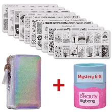 יופי גדול מפץ 11 Pcs סט Stamping ערכת סטנסיל נייל חותמת צלחות רב פונקצית תיק קוסמטי עם מתנה חינם תבנית סט(China)