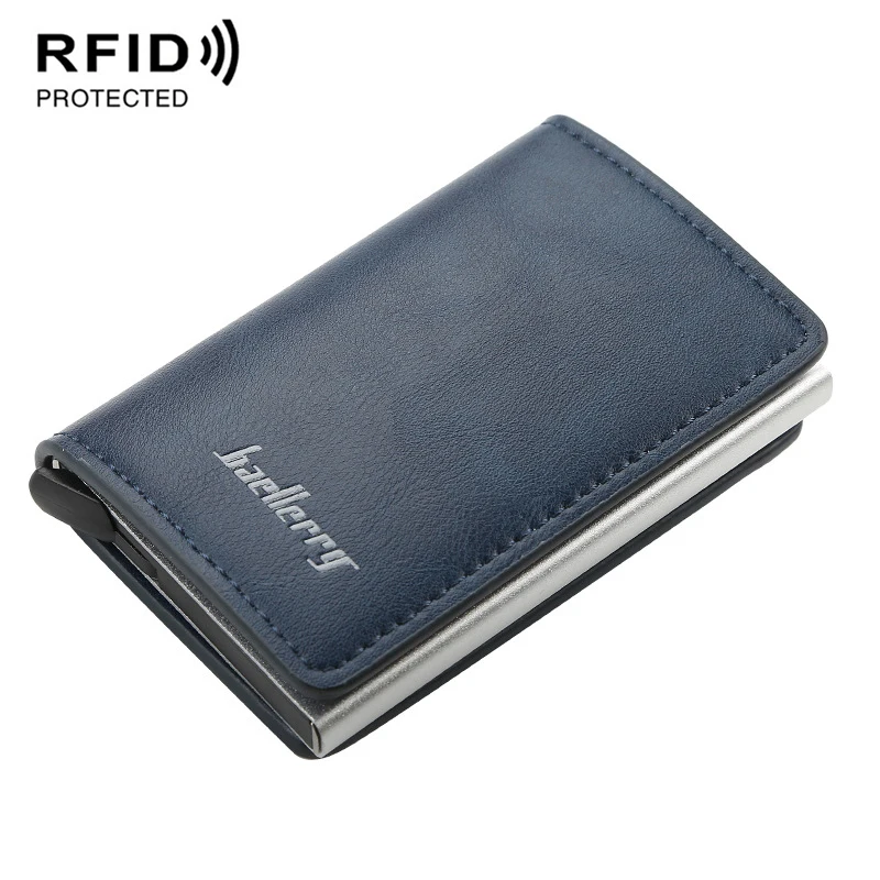 Синий Бизнес Rfid держатель для карт мужские кошельки сумка для денег Мужской винтажный короткий кошелек маленькие кожаные тонкие бумажники для мужчин мини кошелек Тонкий - Цвет: Синий
