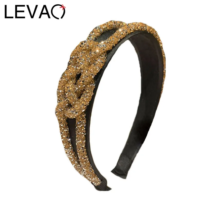 LEVAO Glitter Rhinestone Elegant Chinese Knot Headbands Bezel Turban Wide Size Girls Women Hairband Hair Accessories Hair Hoop