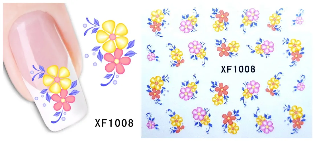 XF1008 5 листов/партия, сделай сам, водные наклейки для украшения ногтей, наклейки для маникюра, Цветочные наклейки для дизайна ногтей, Переводные переводные наклейки для ногтей - Цвет: XF1008