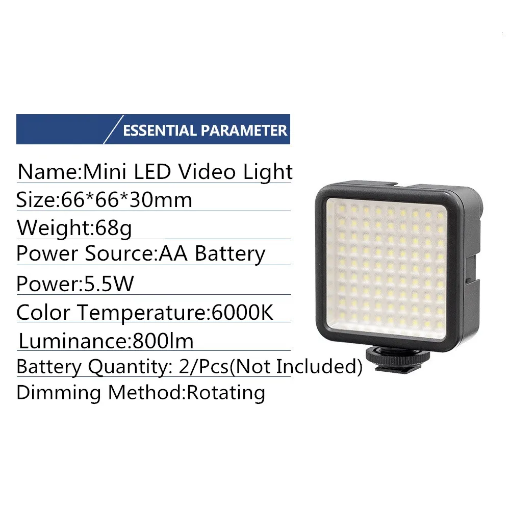 Mini LED Video Light 49 Beads Dimmable LED Video Panel Light for Canon/Nikon/Sony/Ronin S Phone Gimbal Gopro 7 6 DSLR Camera