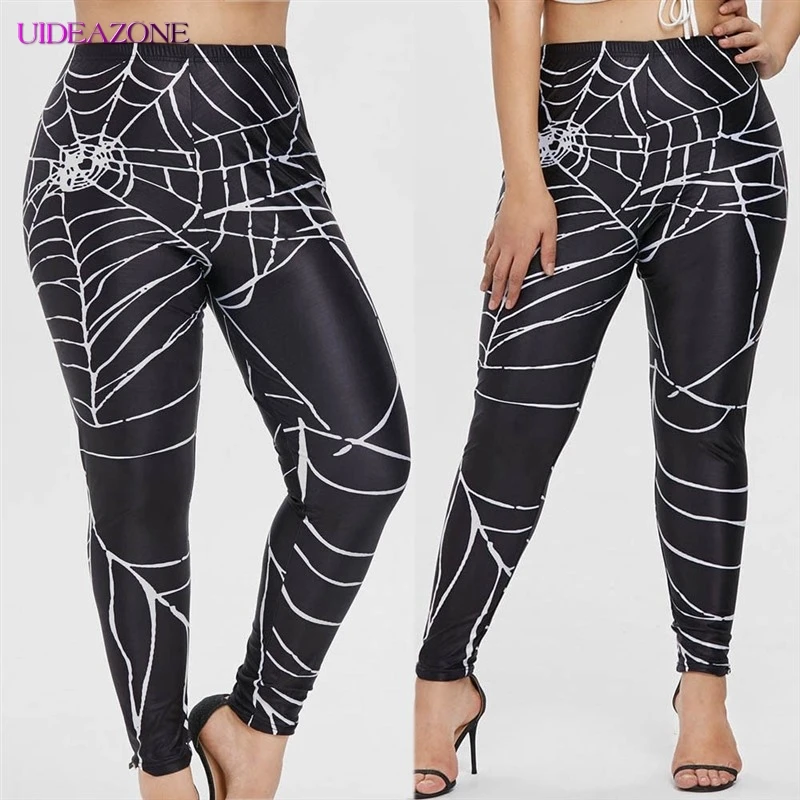 UIDEAZONE штаны на Хэллоуин, новинка, готические штаны для женщин, с принтом паутины, леггинсы, женские Обтягивающие Брюки, большой размер 5XL