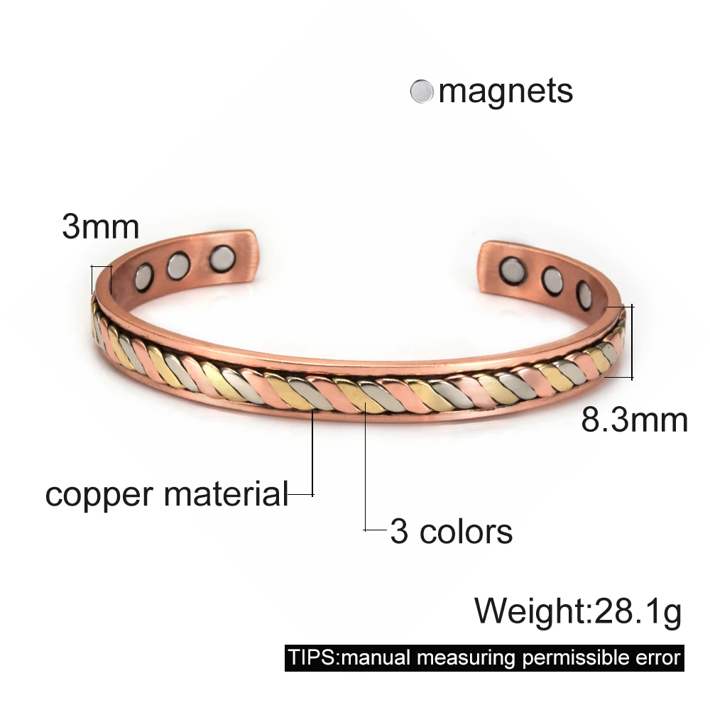 Meathly Magnetic Pure Copper Bracelets for Women Rose Gold-color Adjustable Open Cuff Bangle Health Energy Jewelry Arthritis Pain Relief_voghion.com