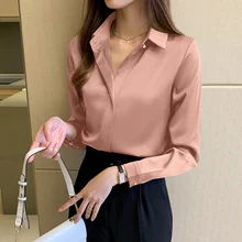 

Silk Shirts Women White Shirt Women Long Sleeve Shirts Blouse Office Lady Satin Silk Blouse Tops Plus Size Woman Clothing 3XL
