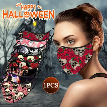 

Halloween Facemask Adult Skull Print Windproof Mascarillad Reutilizables Washable Cotton Mask Easy Breathing Mouth Masks 1pc