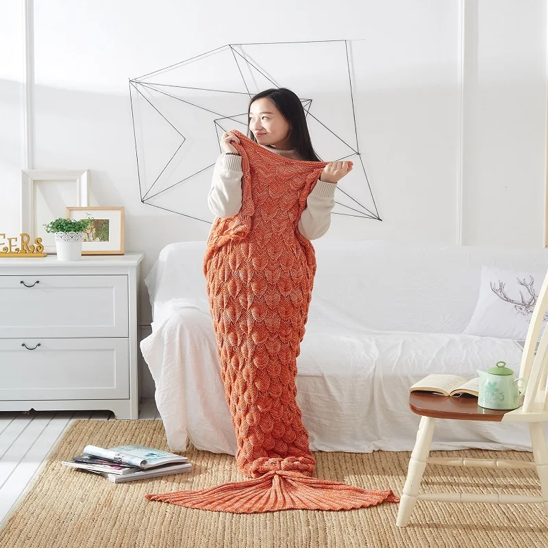 

Handmade Mermaid Blanket Knitted Bedding Sleeping Wrap Throws bag Kids Adult Baby Mermaid Tail Crocheted Sofa Cover Blankets