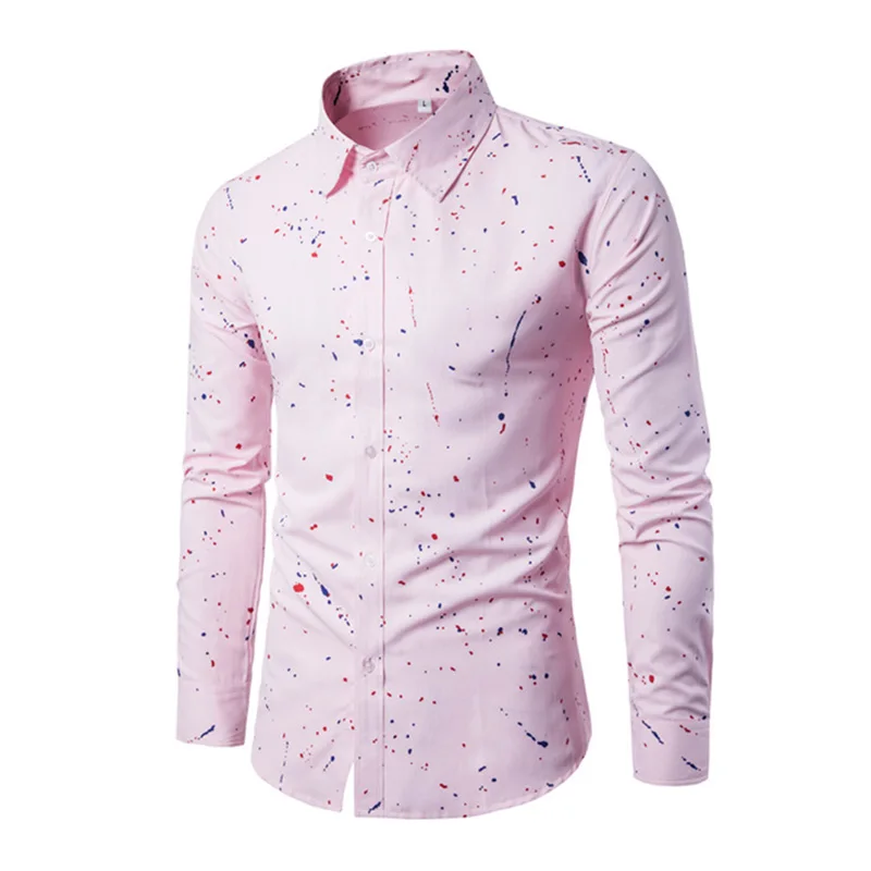 Розовый Fashionable Casual Blouse Men New Arrival Men Shirt Male Brand Clothing Printed Slim Social Business Shirt Men Pink Y - Цвет: Розовый