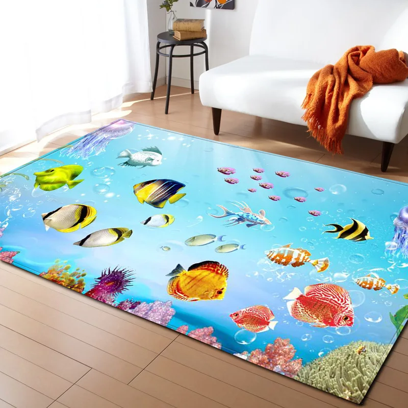 Coral Dolphin Underwater World Kids Play Rug Area Rugs Bedroom Carpets Floor Mat 