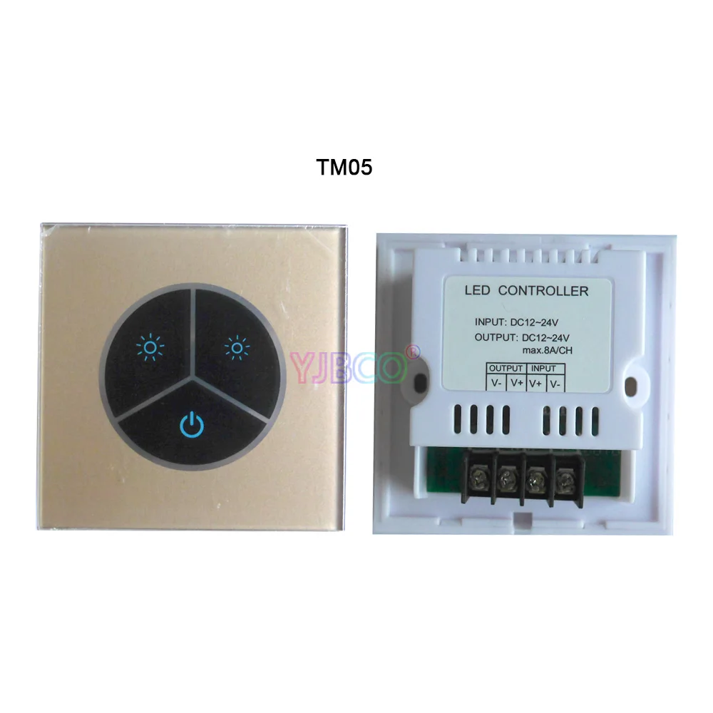 

Hot sell TM05 Touch Panel LED Dimmer 3 Touch Buttons led controller for 3528 5050 Single Color led Strip DC 12V-24V 8A