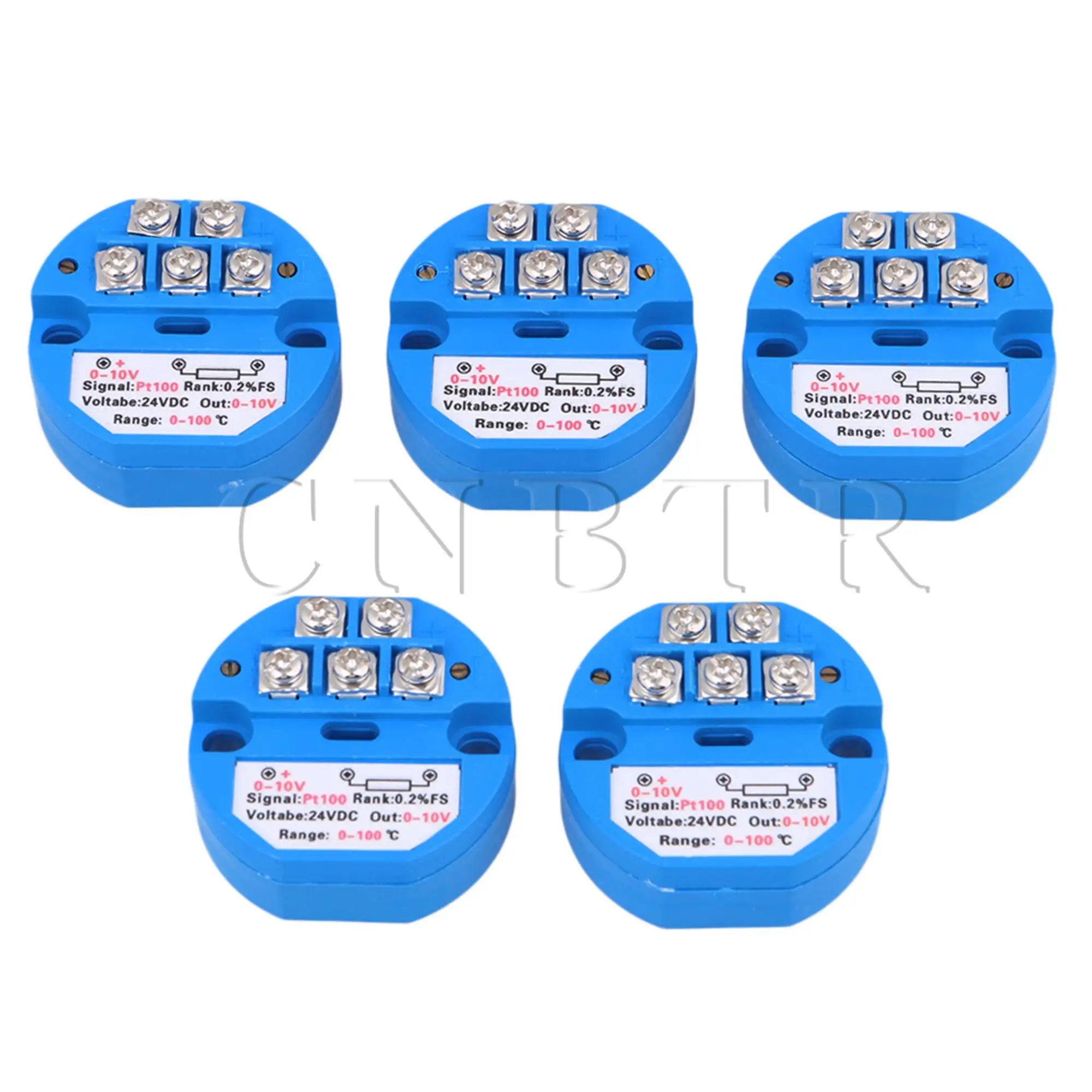 

CNBTR 5PCS Blue Plastic Metal DC24V 0-100 Degree Output PT100 Temperature Sensor Transmitter