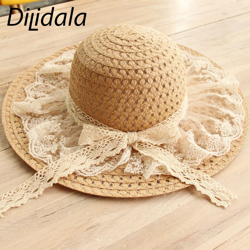 Dilidala, модная кружевная соломенная шляпа с бантом, летняя Солнцезащитная шляпа, японская ручная вязка, шляпа от солнца,, Вавилонская соломенная шляпа
