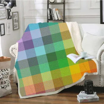 

Psychedelic Plaid Throw Blanket Plush Double Layer Microfiber Fleece Warm Soft Colorful Plaid Sofa Bed Blanket For Adults Kids