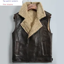Мужская куртка из натуральной кожи на осень и зиму, Байкерский жилет из овчины, куртка без рукавов, мужские кожаные жилеты 731 KJ3296