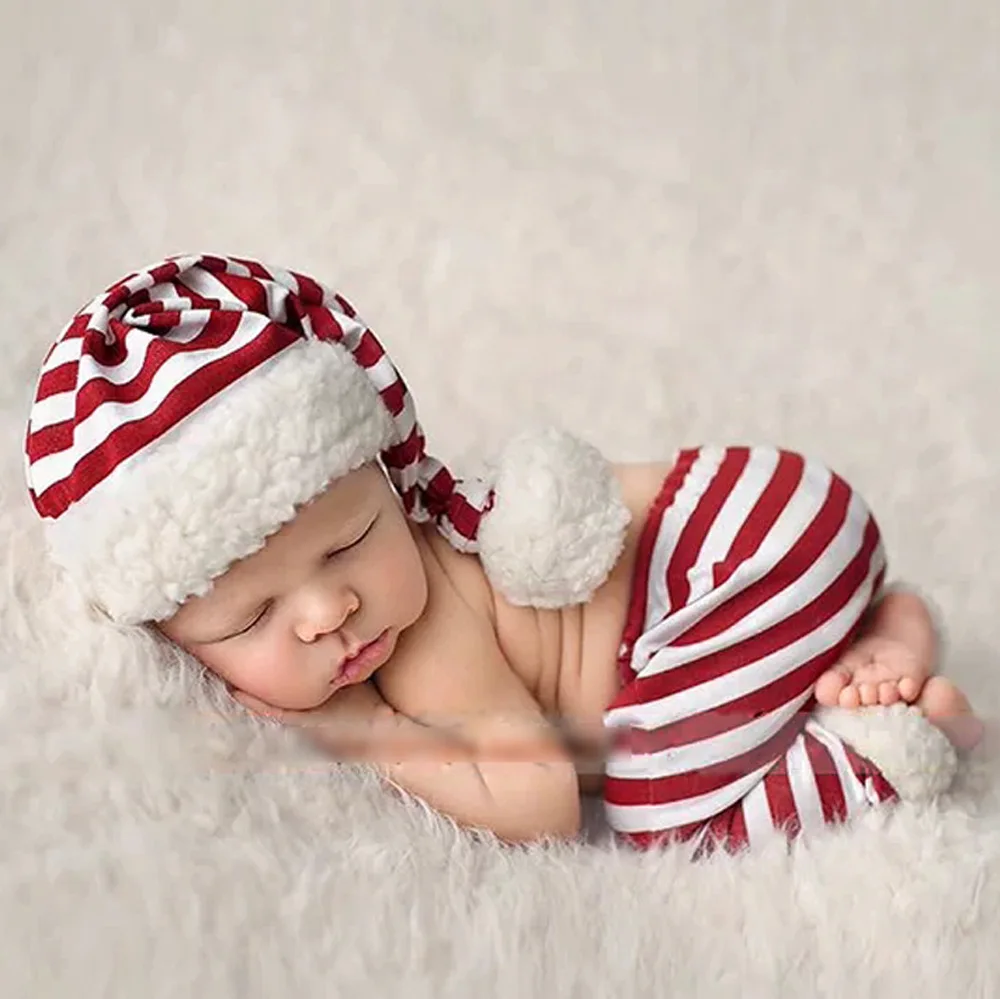 0-1month New Newborn Photography Props Baby Romper Jumpsuit Christmas Hat Baby Photography Studio Shoots Prop Accessories Set