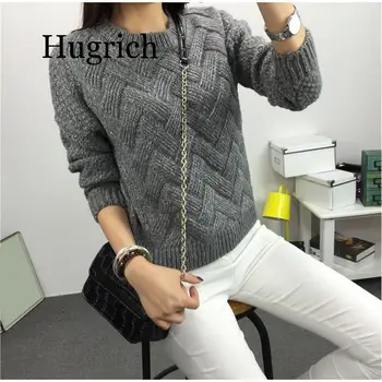 

2020 Winter O-neck Women's Sweater Jersey Woman Mohair Knitted Twisted Thick Warm Lady's Pullover 2019 College Jumper Women Gray