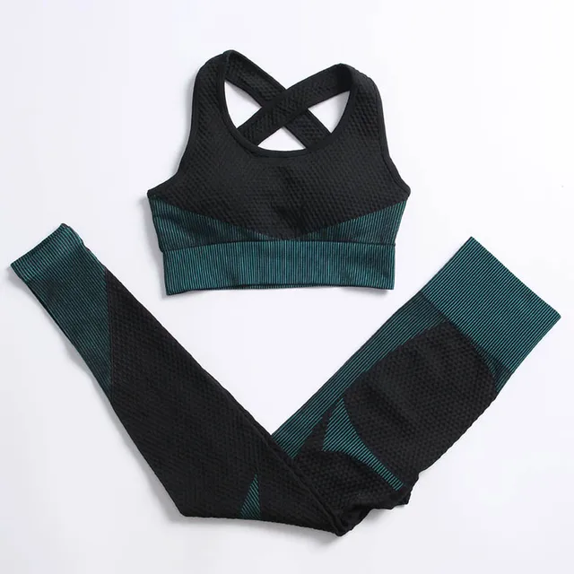 Yoga Set Workout Gym Clothing Fitness For Women's Tracksuit Outfit Leggings Sport Bras Top Long Sleeve Women Sportswear Suit bar pents Dark green