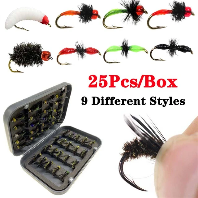 25Pcs/Box 9 Different Styles Fishing Flies Set Wet Dry Nymph Fly