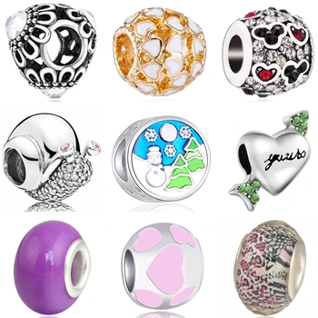 

Summer DIY Hearts Snails Key Christmas Tree Crystal Charms Beads Fit Pandora Bracelets DIY Bangles for Women Christmas Gifts